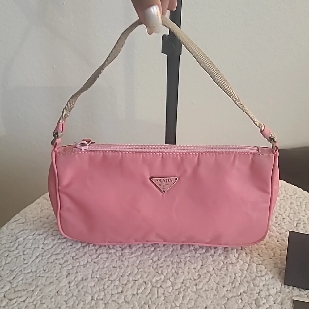 Prada Pink Tessuto Nylon Mini Shoulder Bag Y2K Vintage Authentic - Picture 3 of 12